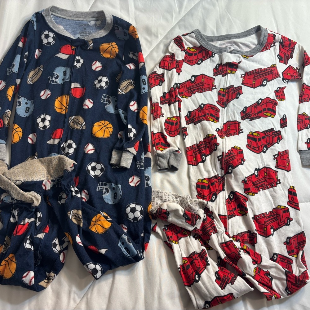 Carter's Boys Navy Sports & White Firetruck 2-Pack Pajama Sets